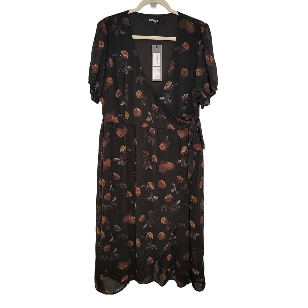 New Disturbia Womens 14 Dress Plus Size Monica Floral Chiffon Midi Wrap Goth Emo - Picture 4 of 10